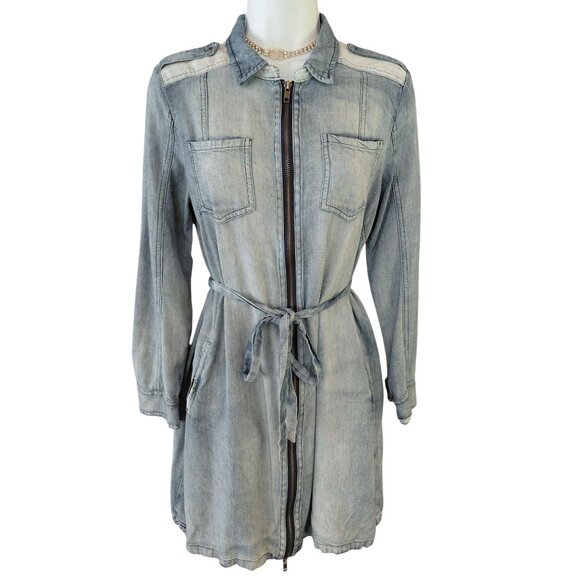 Miss Me Women's Small Denim Style Long Sleeve Zip-Up Dress viscose & Cotton - Picture 1 of 10
